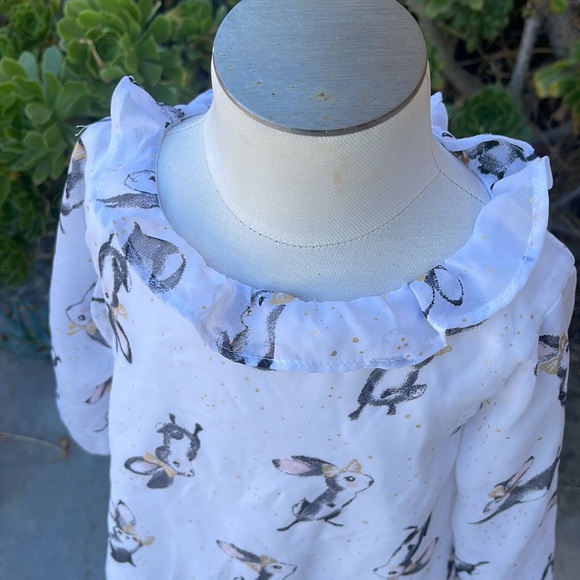 🌈 H&M Baby Shirt Blouse Sz 18/24M Bunny Rabbits White Gold Black EASTER - Picture 2 of 8